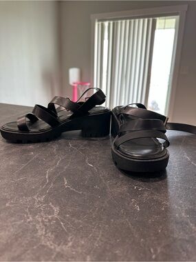 Soda Black Crisscross Platform Sandals